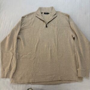 Rodd & Gunn Mens 2XL Quarter Zip Cotton Sweater Beige Oatmeal Pullover Logo